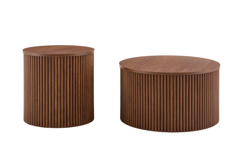 Lot de 2 tables basses gigognes effet bois noyer design colonne romaine CASCADEVEXX