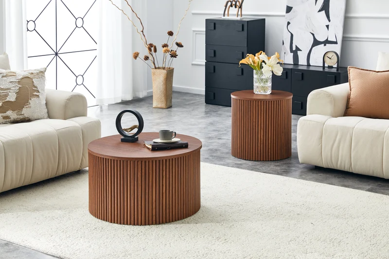 Lot de 2 tables basses gigognes effet bois noyer design colonne romaine CASCADEVEXX