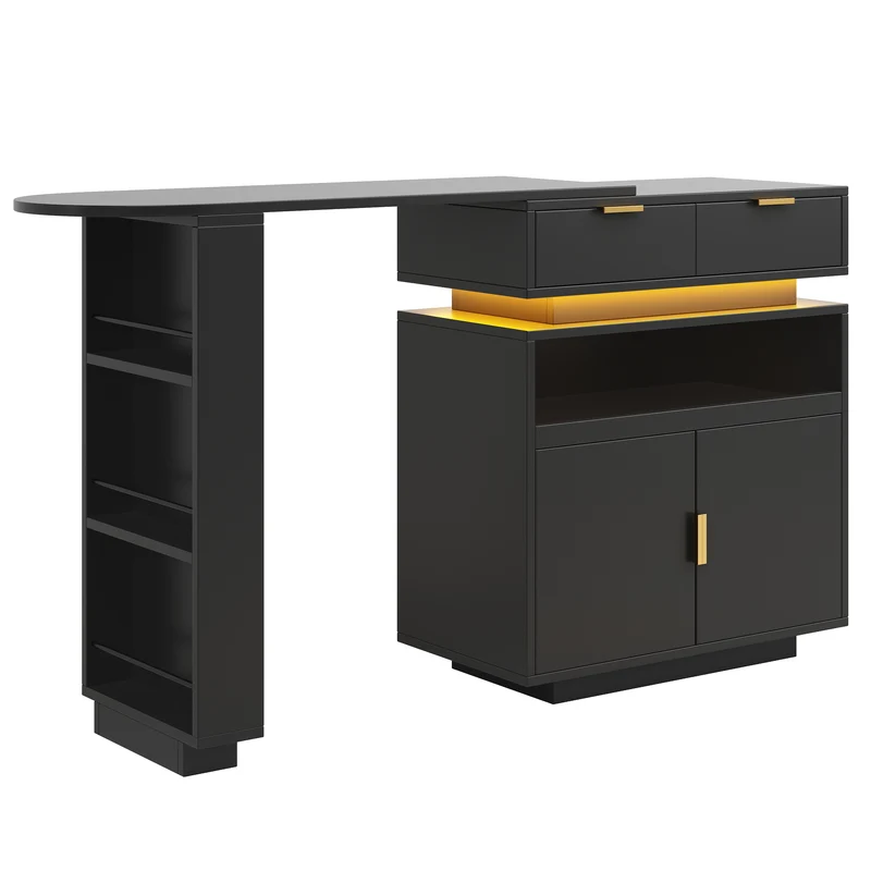 Table de bar extensible noire avec LED, style luxe, détails dorés MOMENTUMCASC