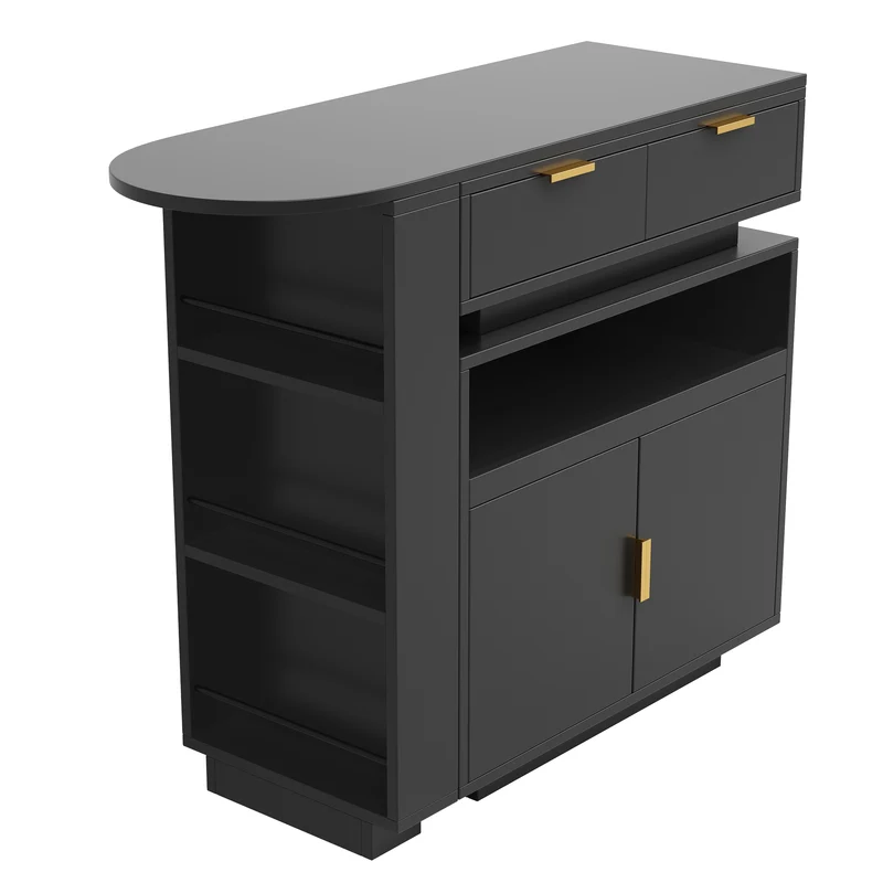 Table de bar extensible noire avec LED, style luxe, détails dorés MOMENTUMCASC