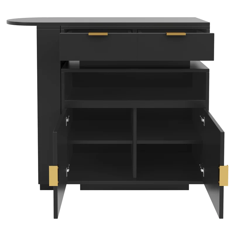 Table de bar extensible noire avec LED, style luxe, détails dorés MOMENTUMCASC