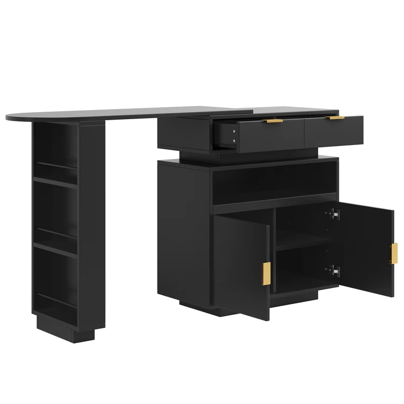 Table de bar extensible noire avec LED, style luxe, détails dorés MOMENTUMCASC