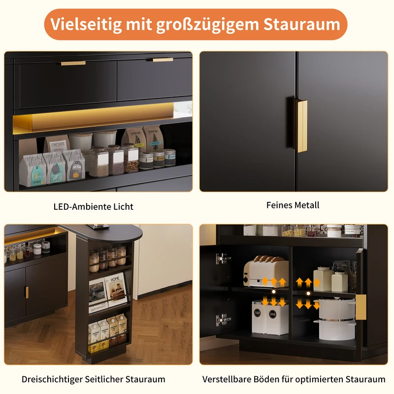 Table de bar extensible noire avec LED, style luxe, détails dorés MOMENTUMCASC