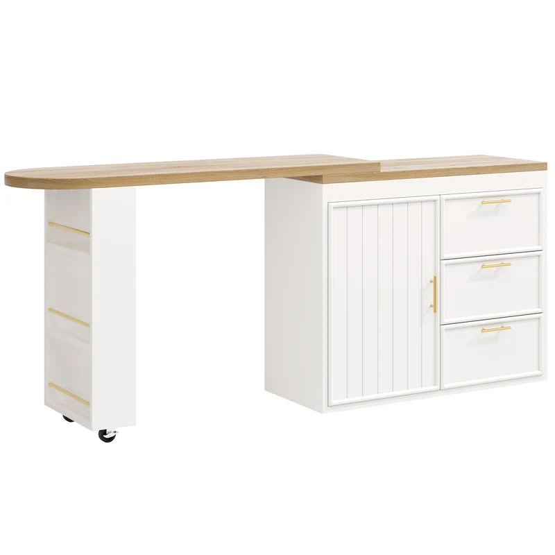 Table de bar blanche effet bois avec plateau pivotant 360° modulable 128-203cm CASCADERIFTEE