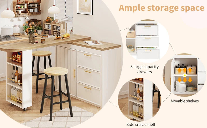 Table de bar blanche effet bois avec plateau pivotant 360° modulable 128-203cm CASCADERIFTEE