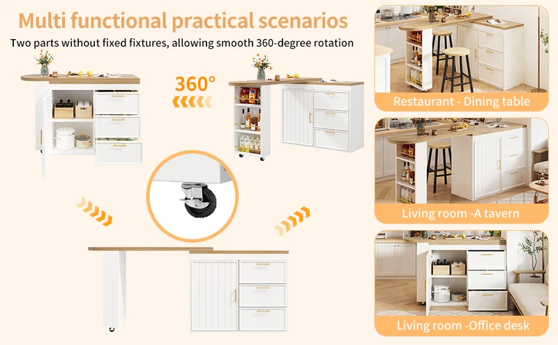 Table de bar blanche effet bois avec plateau pivotant 360° modulable 128-203cm CASCADERIFTEE