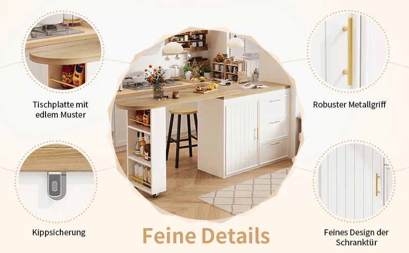 Table de bar blanche effet bois avec plateau pivotant 360° modulable 128-203cm CASCADERIFTEE