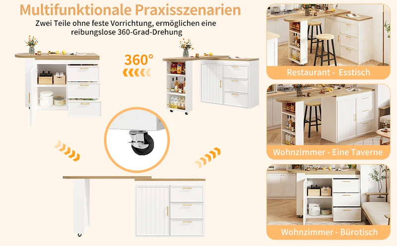Table de bar blanche effet bois avec plateau pivotant 360° modulable 128-203cm CASCADERIFTEE
