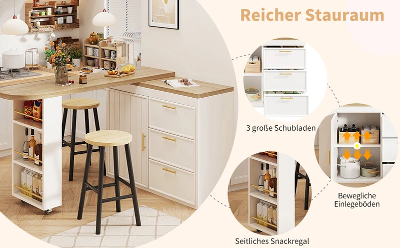 Table de bar blanche effet bois avec plateau pivotant 360° modulable 128-203cm CASCADERIFTEE