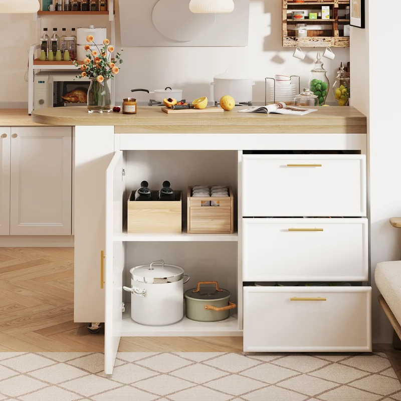 Table de bar blanche effet bois avec plateau pivotant 360° modulable 128-203cm CASCADERIFTEE