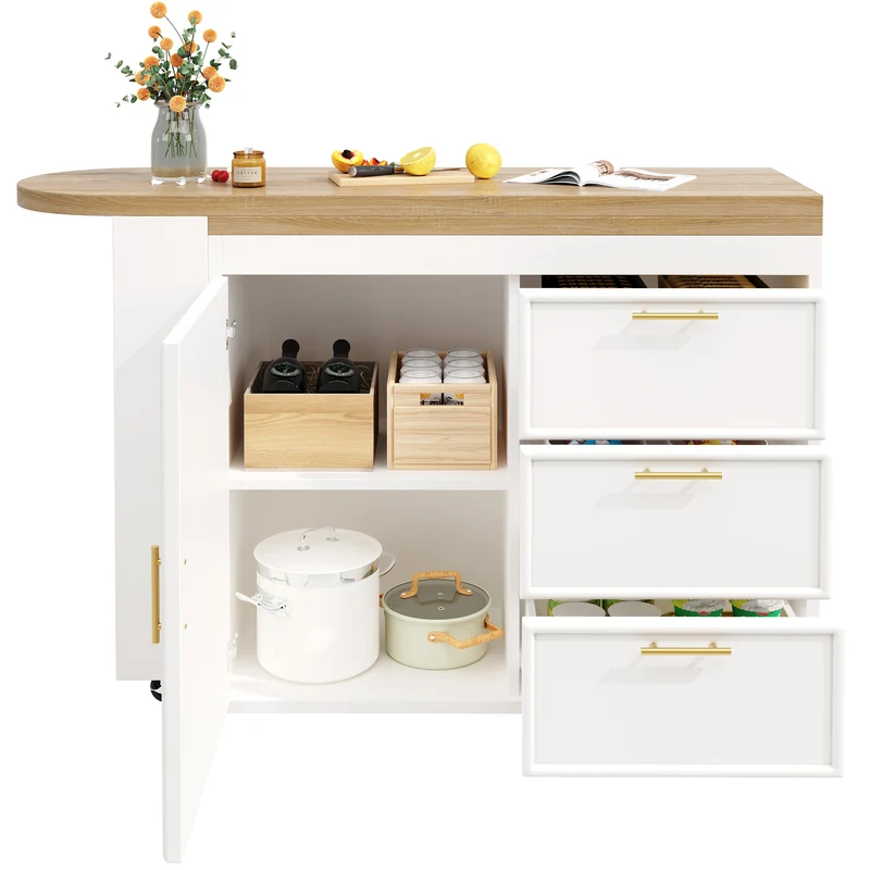 Table de bar blanche effet bois avec plateau pivotant 360° modulable 128-203cm CASCADERIFTEE