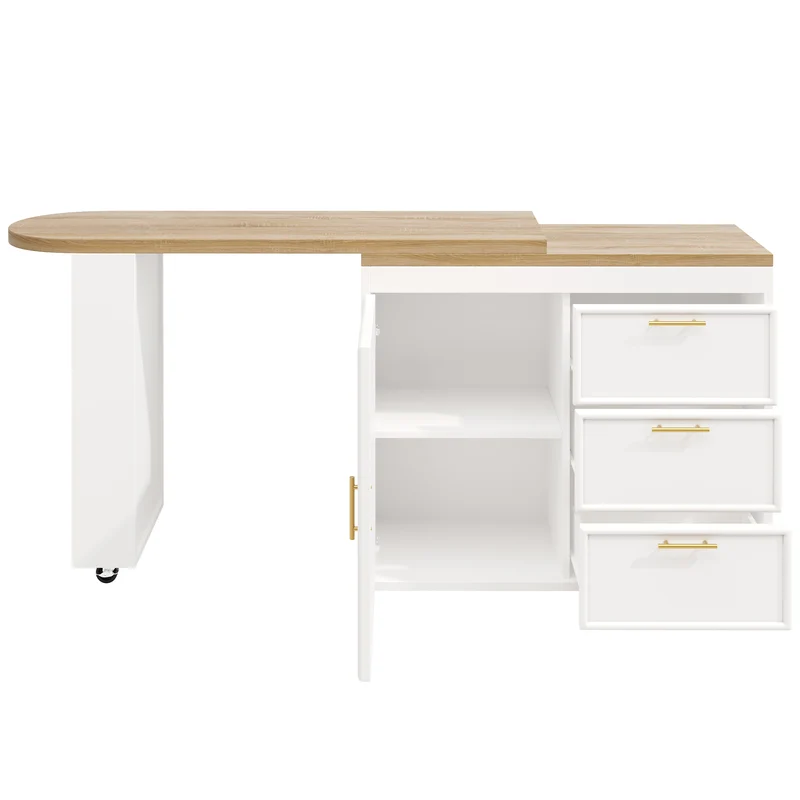 Table de bar blanche effet bois avec plateau pivotant 360° modulable 128-203cm CASCADERIFTEE