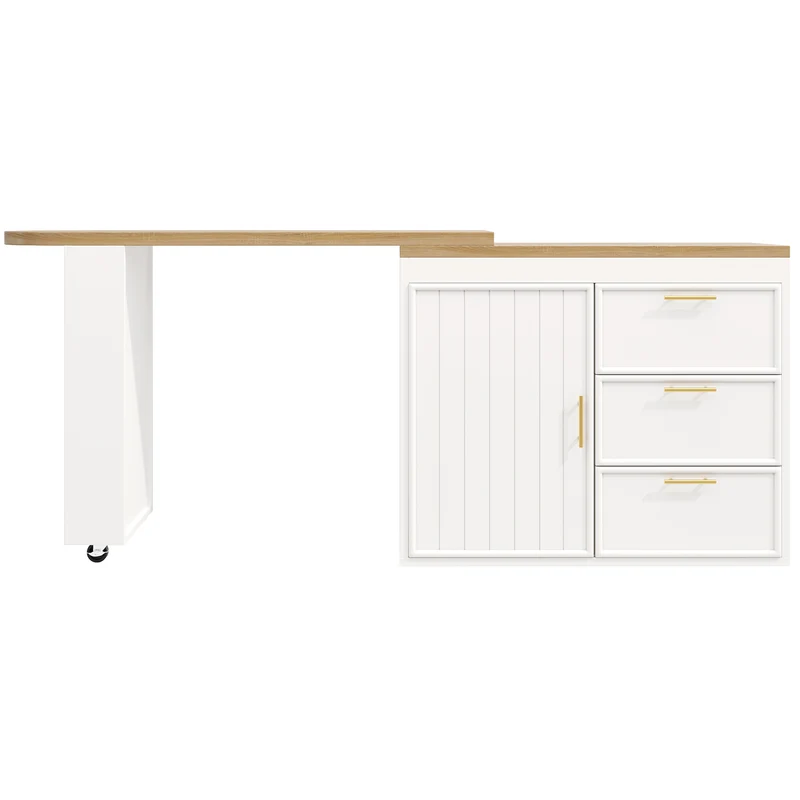 Table de bar blanche effet bois avec plateau pivotant 360° modulable 128-203cm CASCADERIFTEE