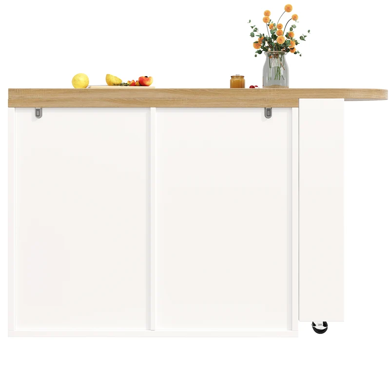 Table de bar blanche effet bois avec plateau pivotant 360° modulable 128-203cm CASCADERIFTEE