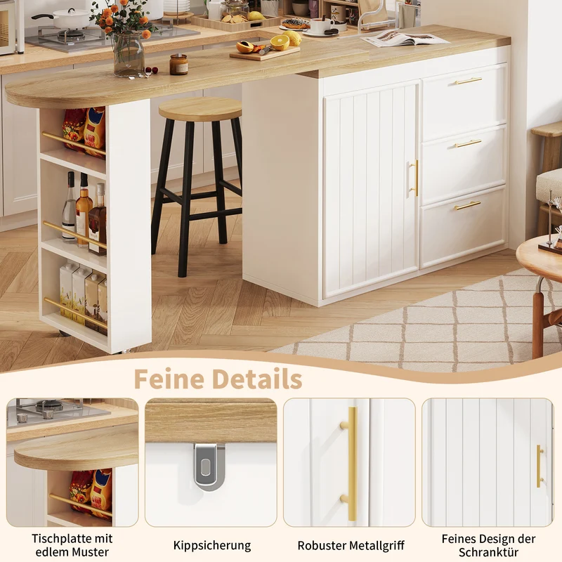 Table de bar blanche effet bois avec plateau pivotant 360° modulable 128-203cm CASCADERIFTEE