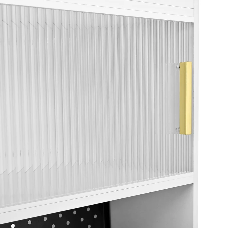 Table de bar blanc rotatif 360° portes en verre avec LED et prises CASCADERIFTXX