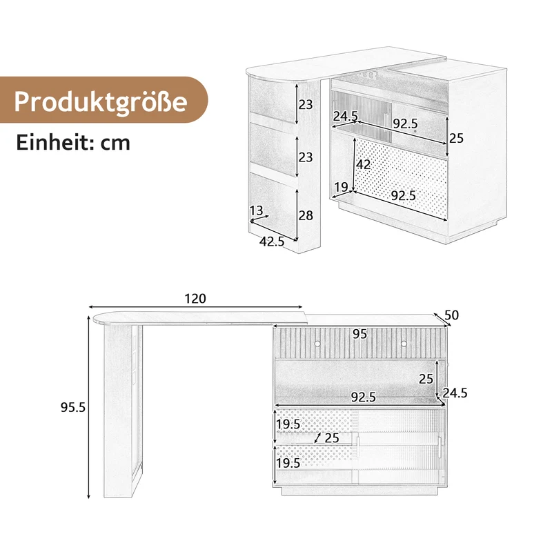 Table de bar blanc rotatif 360° portes en verre avec LED et prises CASCADERIFTXX