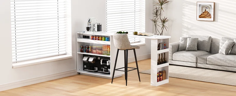 Table de bar blanc rotatif 360° portes en verre avec LED et prises CASCADERIFTXX