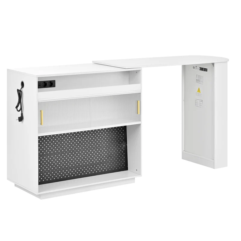 Table de bar blanc rotatif 360° portes en verre avec LED et prises CASCADERIFTXX