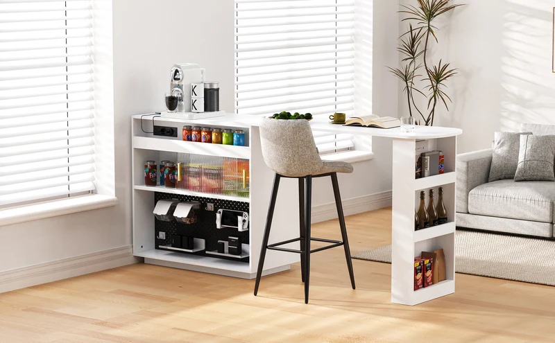 Table de bar blanc rotatif 360° portes en verre avec LED et prises CASCADERIFTXX