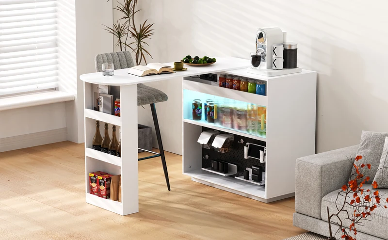 Table de bar blanc rotatif 360° portes en verre avec LED et prises CASCADERIFTXX