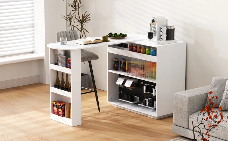 Table de bar blanc rotatif 360° portes en verre avec LED et prises CASCADERIFTXX