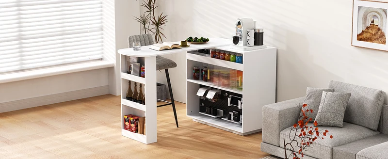 Table de bar blanc rotatif 360° portes en verre avec LED et prises CASCADERIFTXX