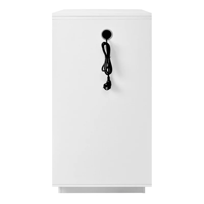 Table de bar blanc rotatif 360° portes en verre avec LED et prises CASCADERIFTXX