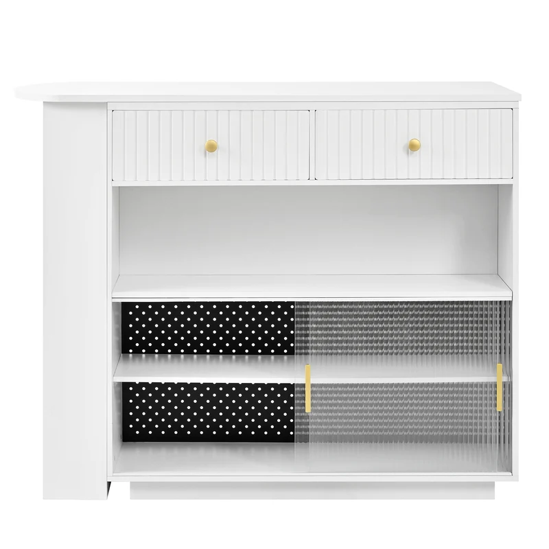 Table de bar blanc rotatif 360° portes en verre avec LED et prises CASCADERIFTXX