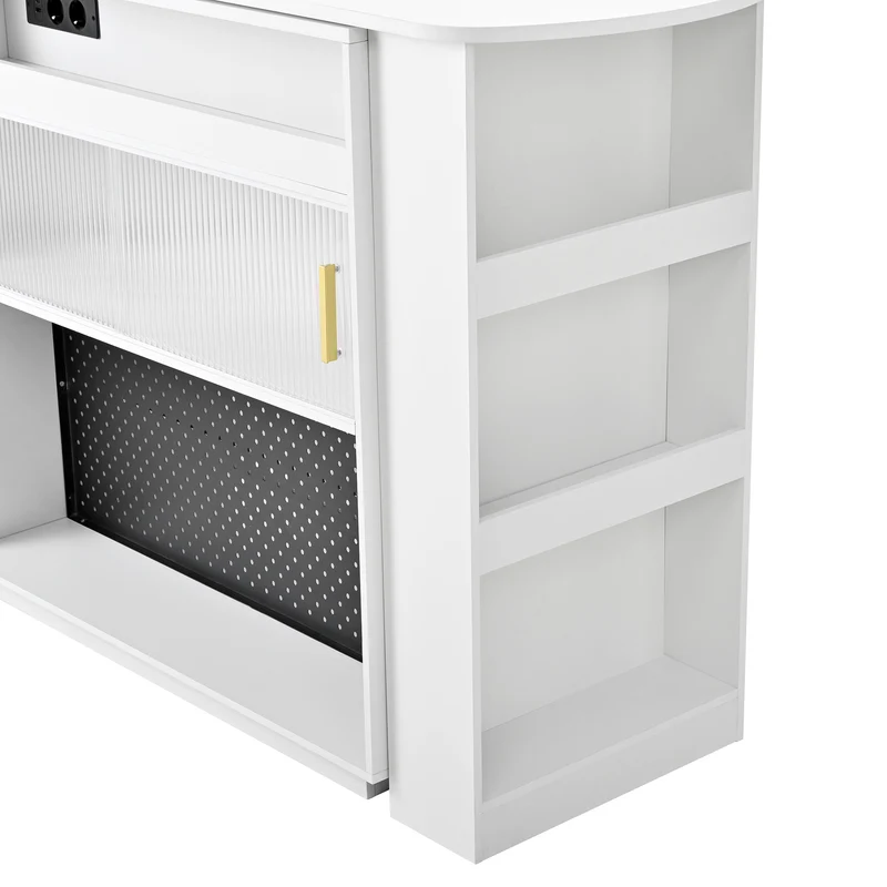 Table de bar blanc rotatif 360° portes en verre avec LED et prises CASCADERIFTXX