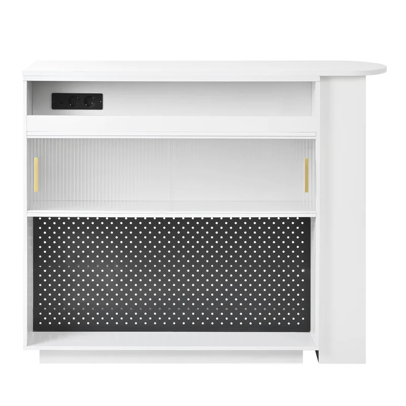 Table de bar blanc rotatif 360° portes en verre avec LED et prises CASCADERIFTXX