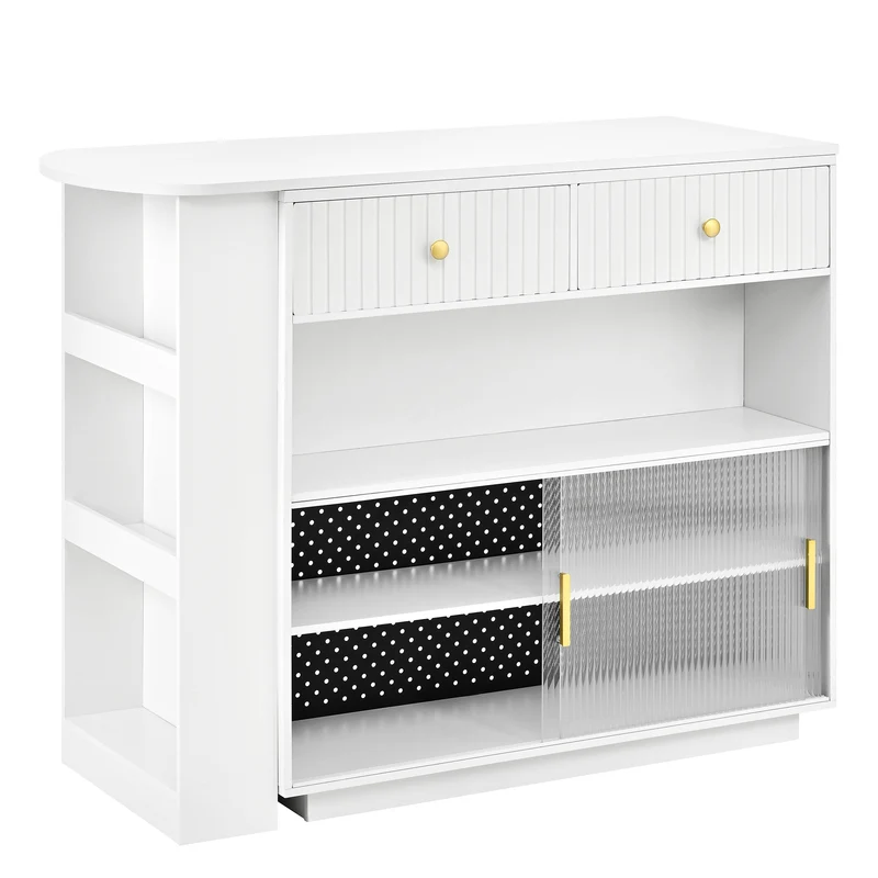 Table de bar blanc rotatif 360° portes en verre avec LED et prises CASCADERIFTXX