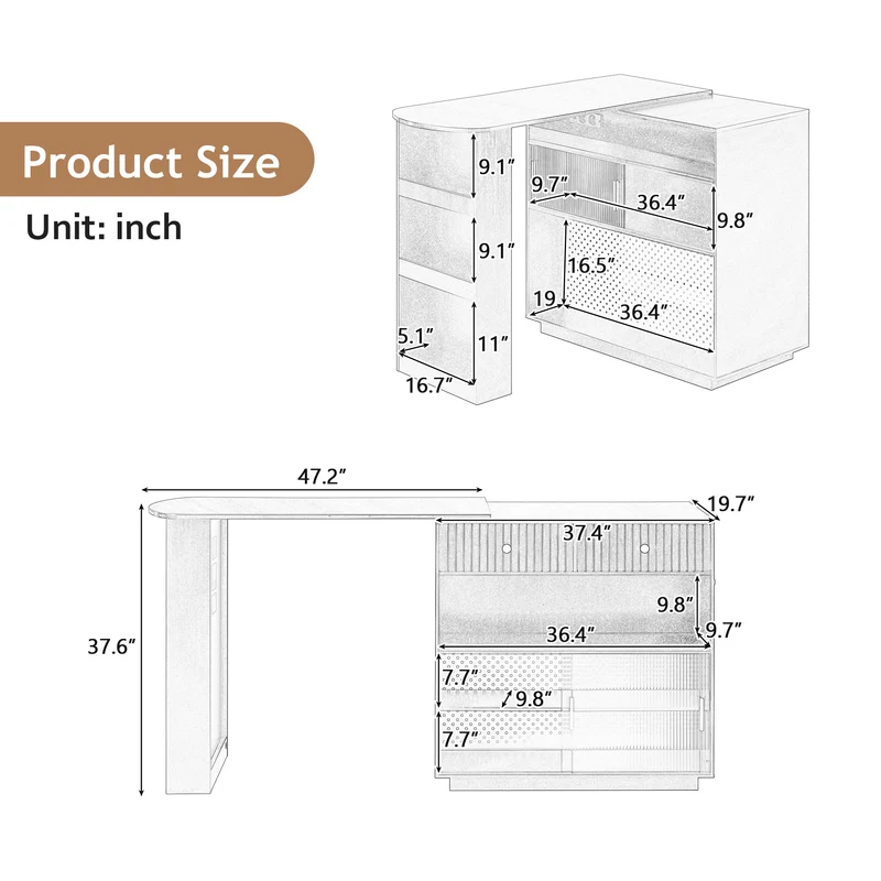 Table de bar blanc rotatif 360° portes en verre avec LED et prises CASCADERIFTXX