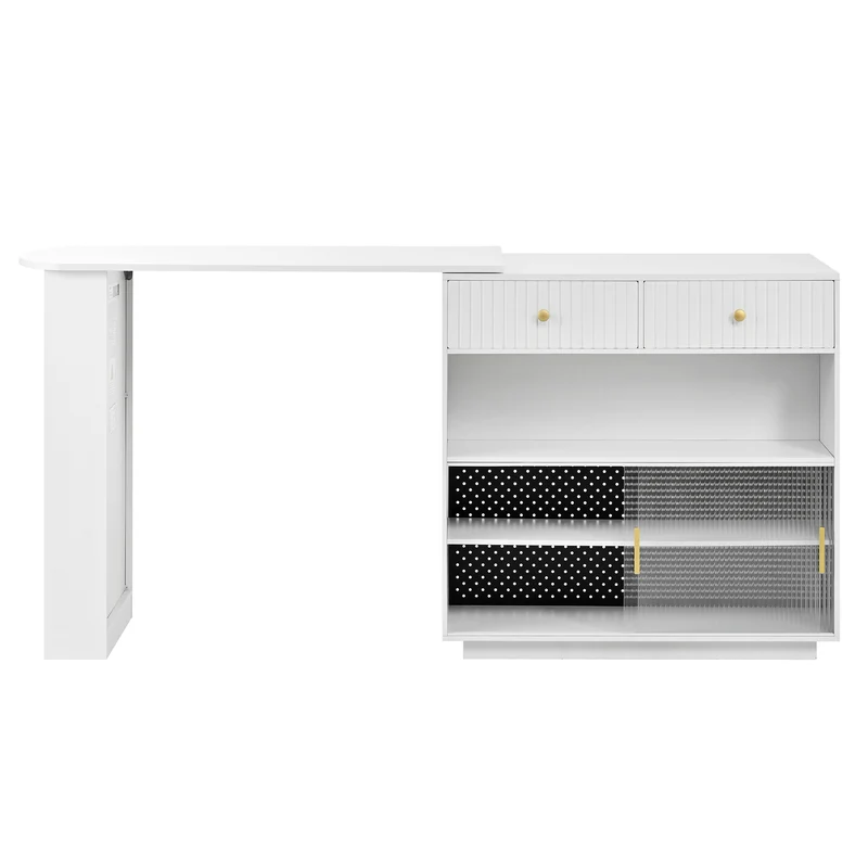 Table de bar blanc rotatif 360° portes en verre avec LED et prises CASCADERIFTXX