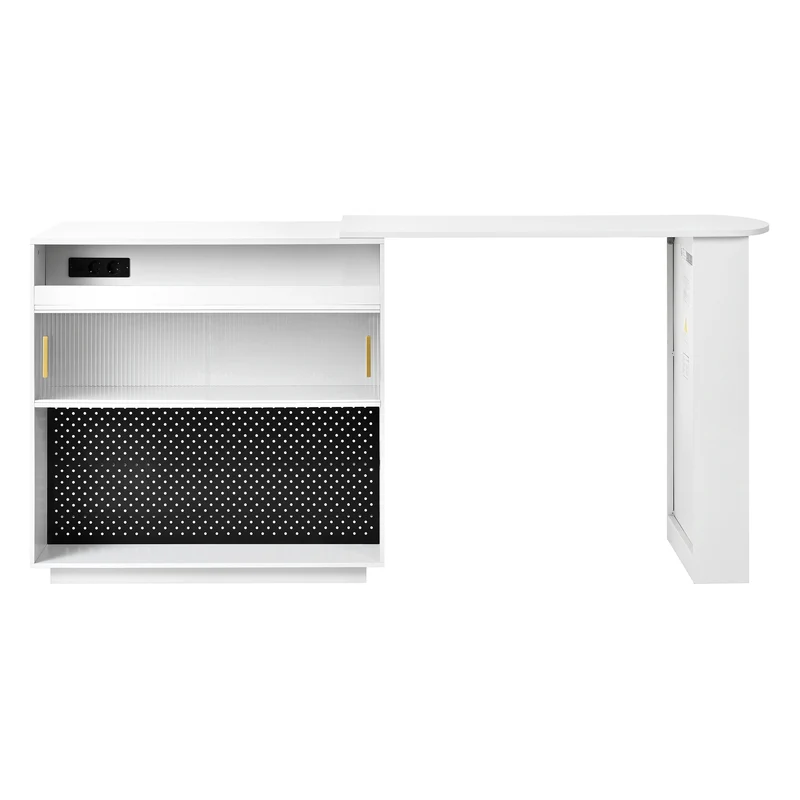 Table de bar blanc rotatif 360° portes en verre avec LED et prises CASCADERIFTXX