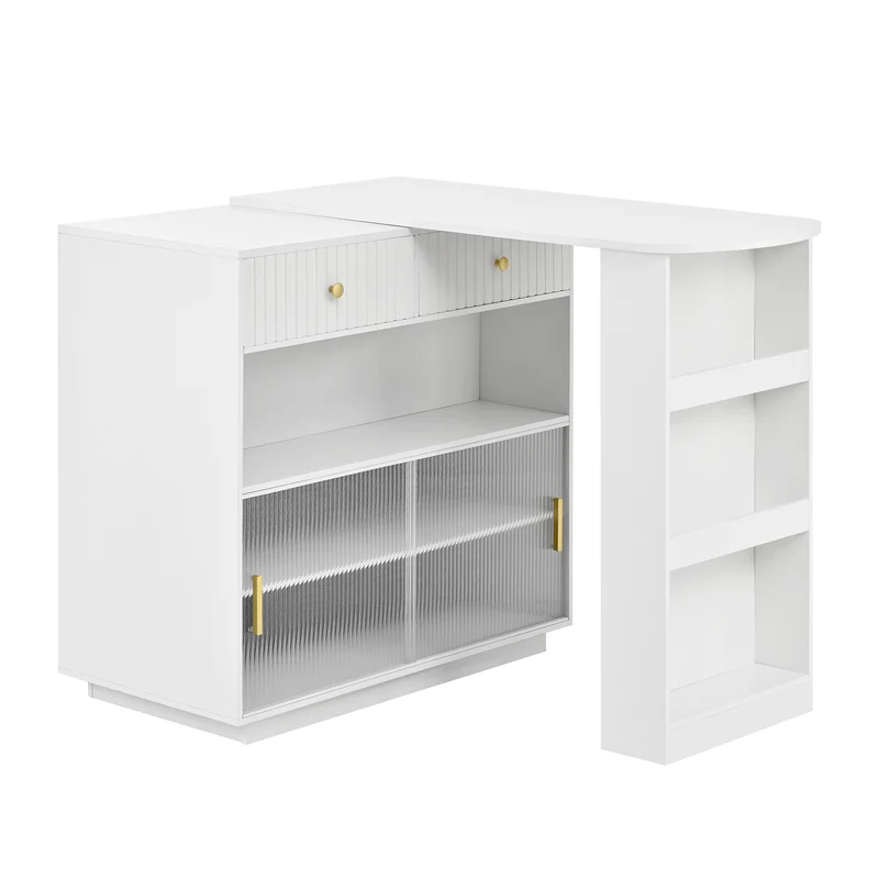 Table de bar blanc rotatif 360° portes en verre avec LED et prises CASCADERIFTXX