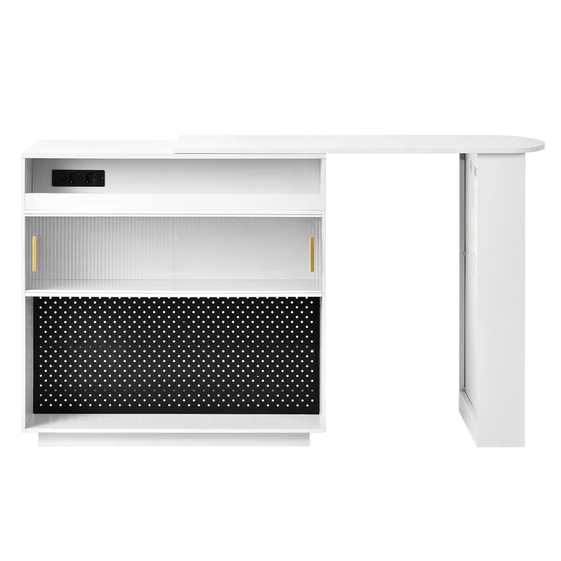 Table de bar blanc rotatif 360° portes en verre avec LED et prises CASCADERIFTXX