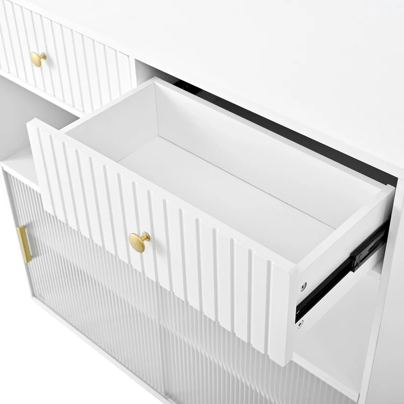 Table de bar blanc rotatif 360° portes en verre avec LED et prises CASCADERIFTXX