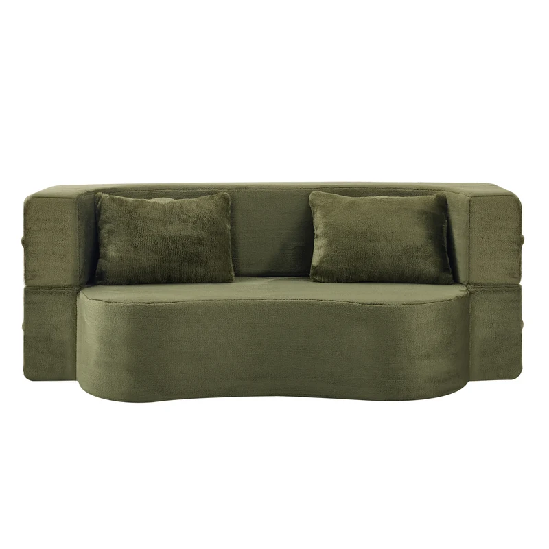 Canapé-lit 2 places convertible incurvé en velours vert olive 180x55cm, sans montage CASCADERIFTZ