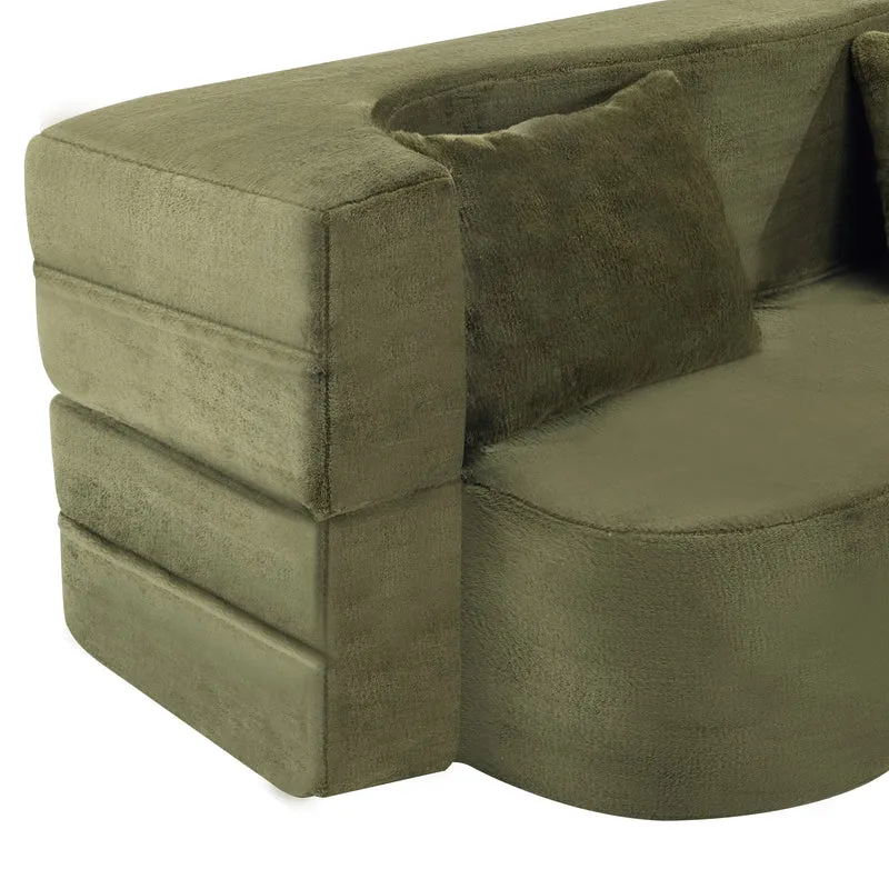 Canapé-lit 2 places convertible incurvé en velours vert olive 180x55cm, sans montage CASCADERIFTZ