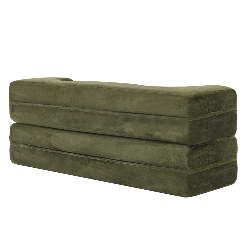 Canapé-lit 2 places convertible incurvé en velours vert olive 180x55cm, sans montage CASCADERIFTZ