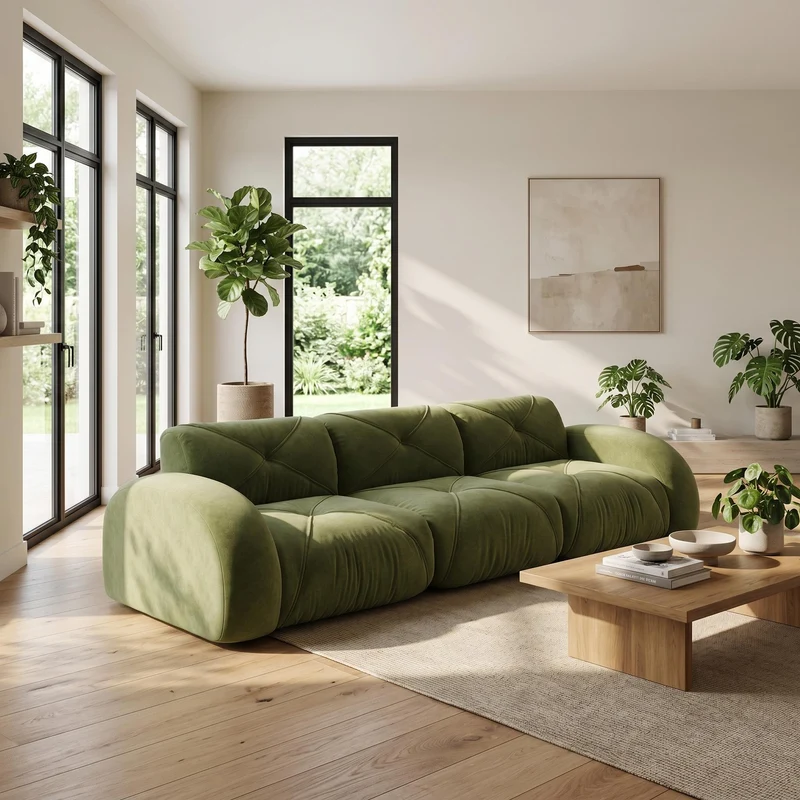 Canapé 3 places en chenille vert design articulé sans montage MOMENTUMVERTEXXX
