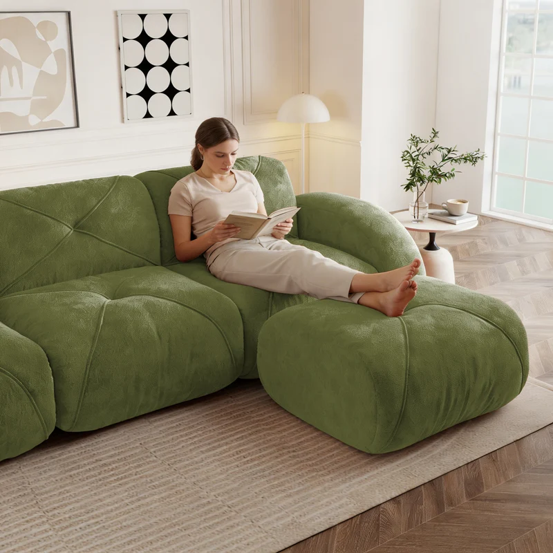 Canapé 3 places en chenille vert design articulé sans montage MOMENTUMVERTEXXX
