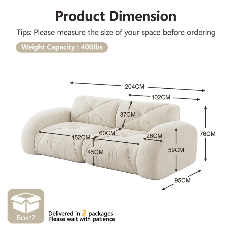 Canapé 2 places tissu chenille écrue design articulé sans montage MOMENTUMCASCDD