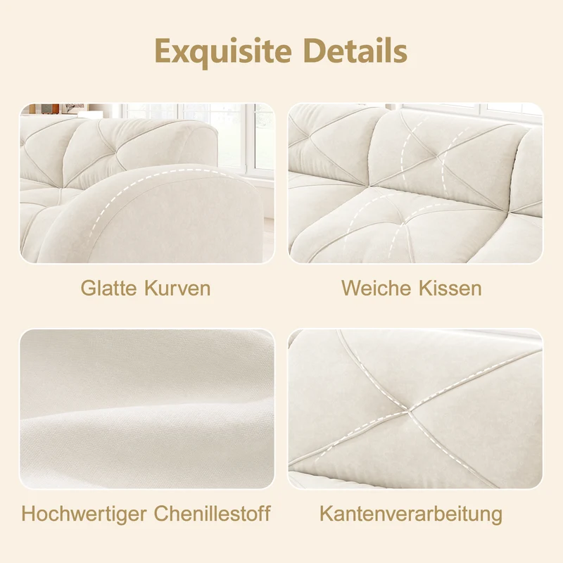 Canapé 3 places en chenille beige design articulé sans montage MOMENTUMMOMENN