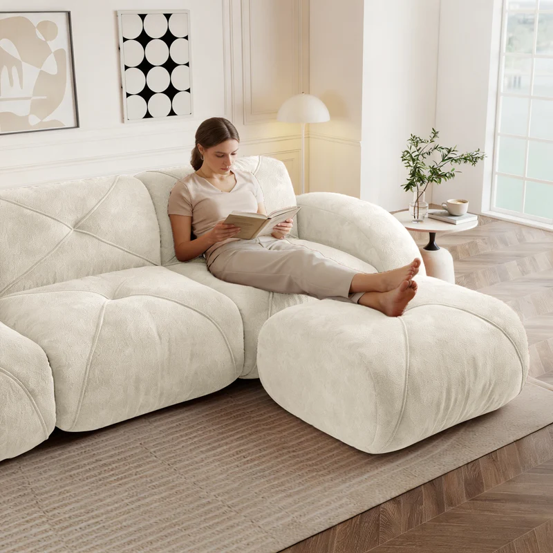 Canapé 3 places en chenille beige design articulé sans montage MOMENTUMMOMENN