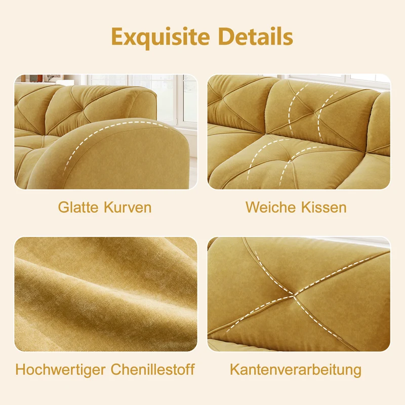 Canapé 2 places tissu chenille jaune moutard design articulé sans montage MOMENTUMRIFTXX