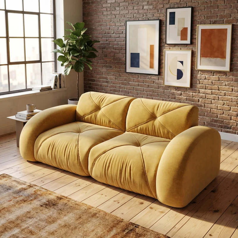 Canapé 2 places tissu chenille jaune moutard design articulé sans montage MOMENTUMRIFTXX