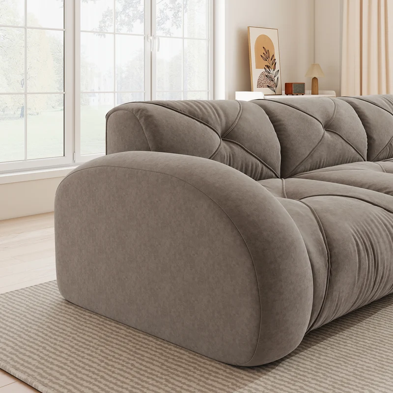 Canapé 2 places tissu chenille taupe design articulé sans montage MOMENTUMINFINIXX
