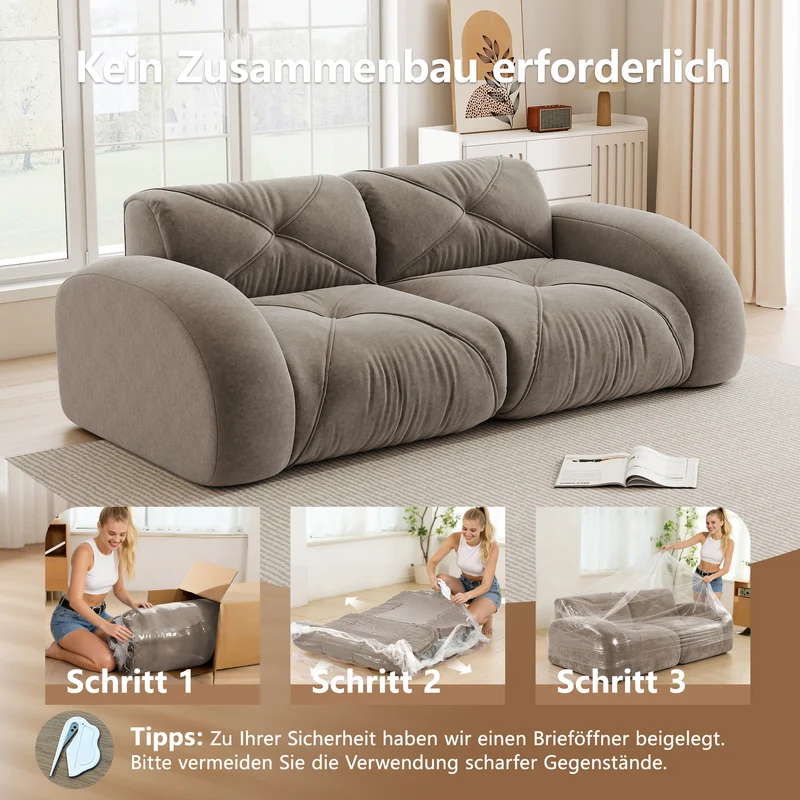Canapé 2 places tissu chenille taupe design articulé sans montage MOMENTUMINFINIXX